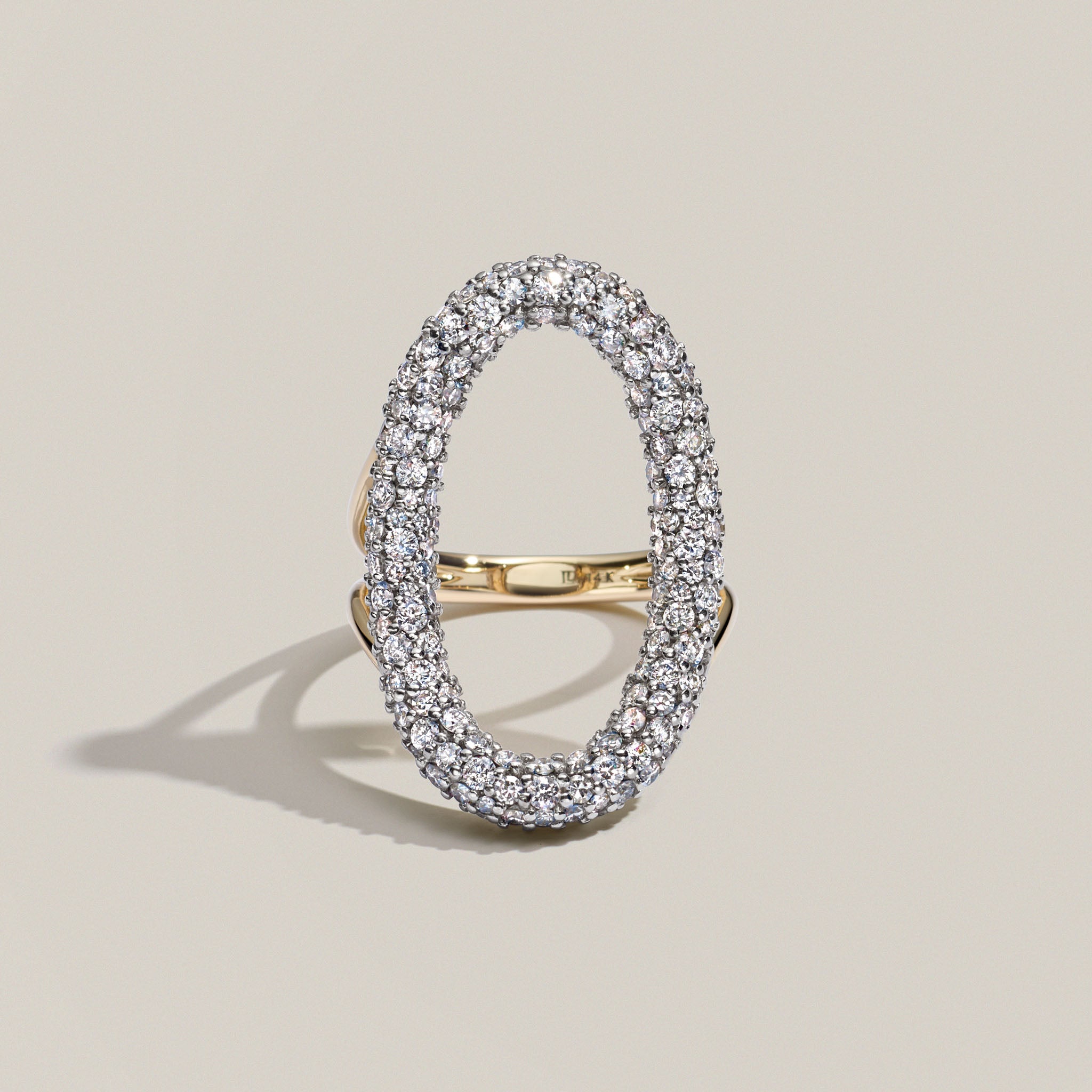 Large Modern Finish Diamond Pavé Oval Ring