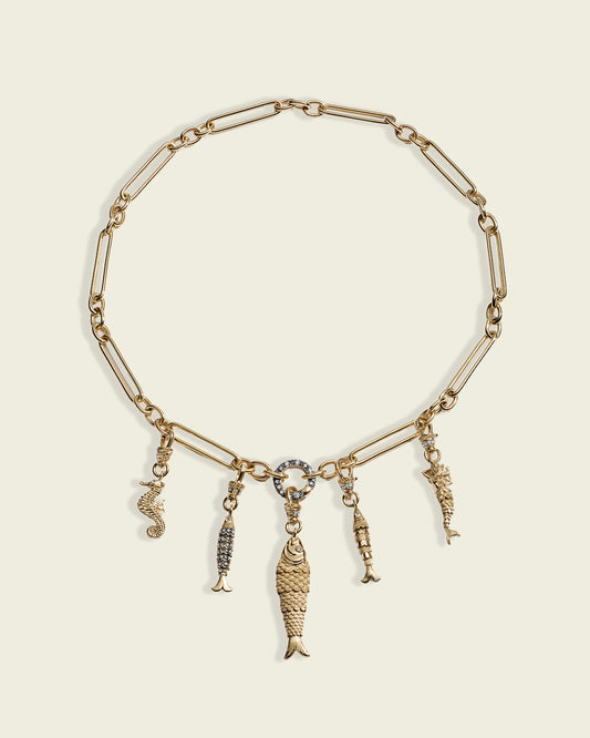 Tiny Diamond Articulated Fish Clip Pendant