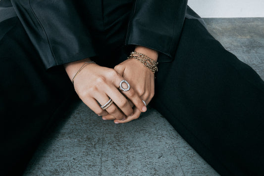 Antique Finish Diamond Oval Ring