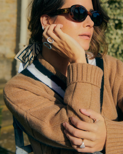 Large Modern Finish Diamond Oval Ring