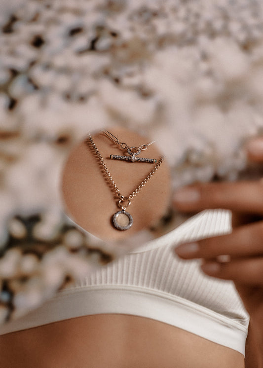 Antique Finish Diamond T-Bar Pendant