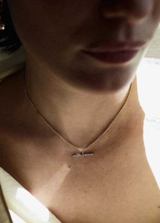 Tiny Antique Finish Diamond T-Bar Necklace