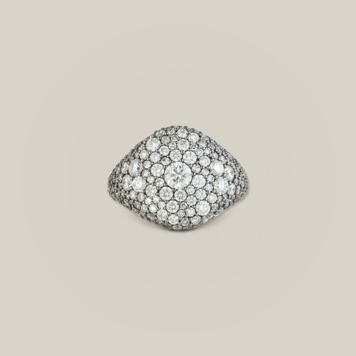 Antique Finish Victorian Set Diamond Pavé Signet Ring