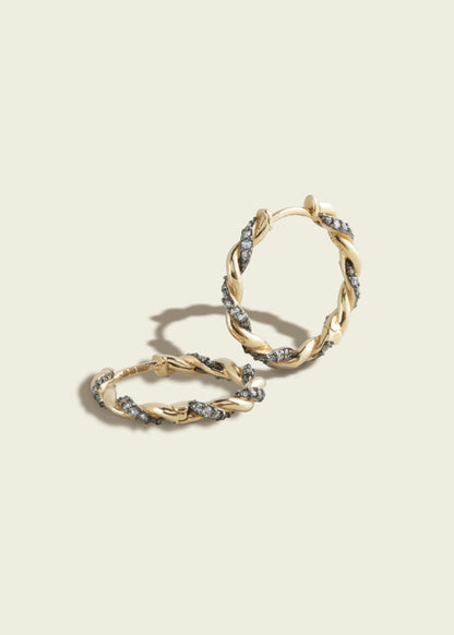 Antique Finish Twisted Rope Diamond Hoops