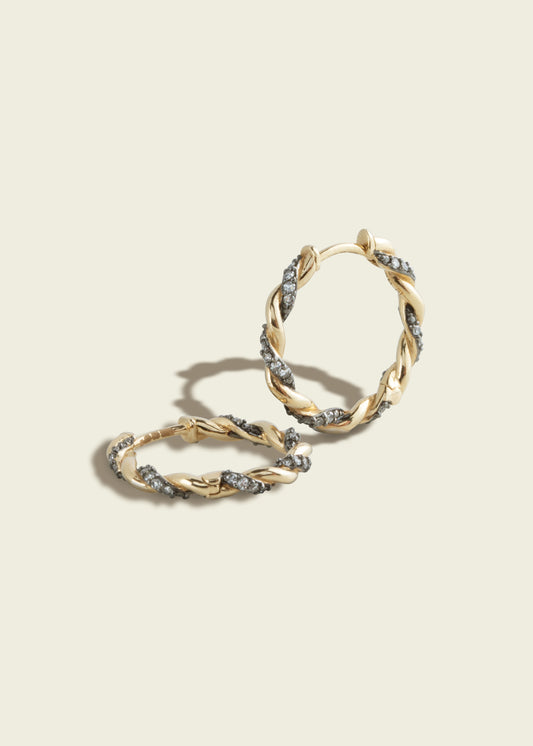 Antique Finish Twisted Rope Diamond Hoops