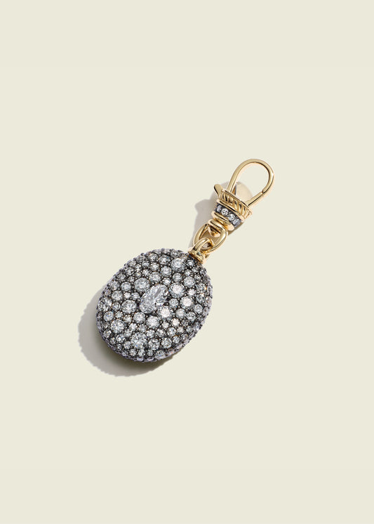 Antique Finish Diamond Oval Pocket Watch Pendant