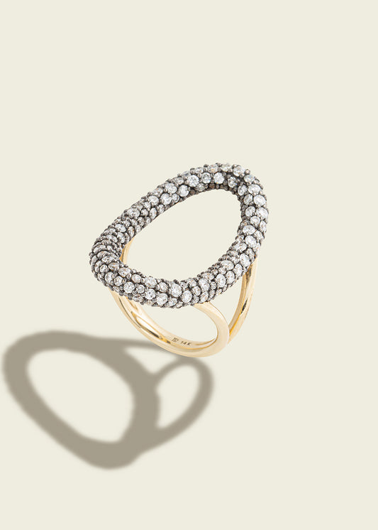 Large Antique Finish Diamond Oval Ring