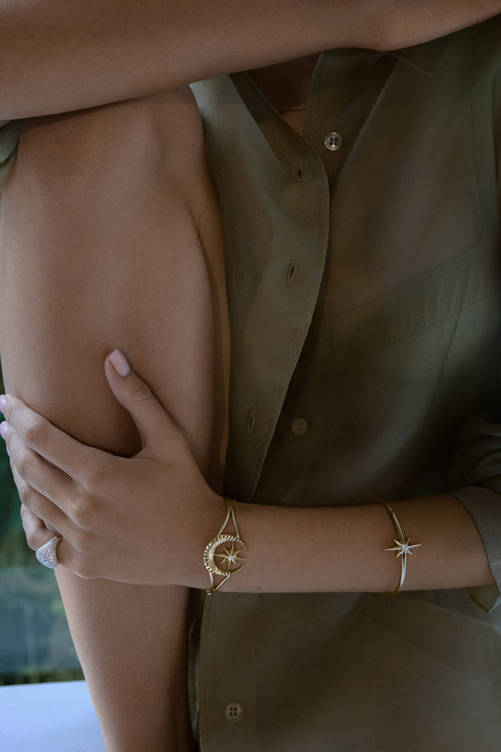 Victorian Star and Moon Fluted Bangle