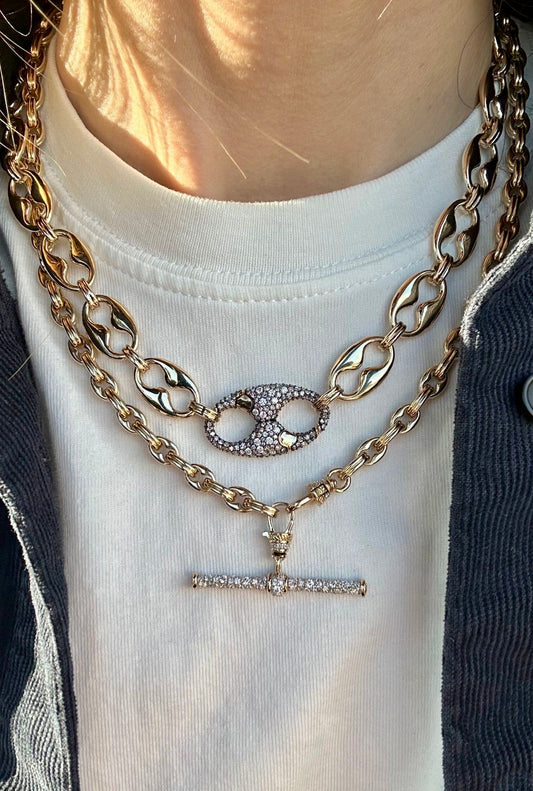 Antique Finish Diamond T-Bar Clip Pendant