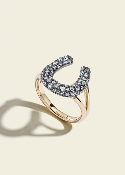Antique Finish Diamond Horseshoe Ring