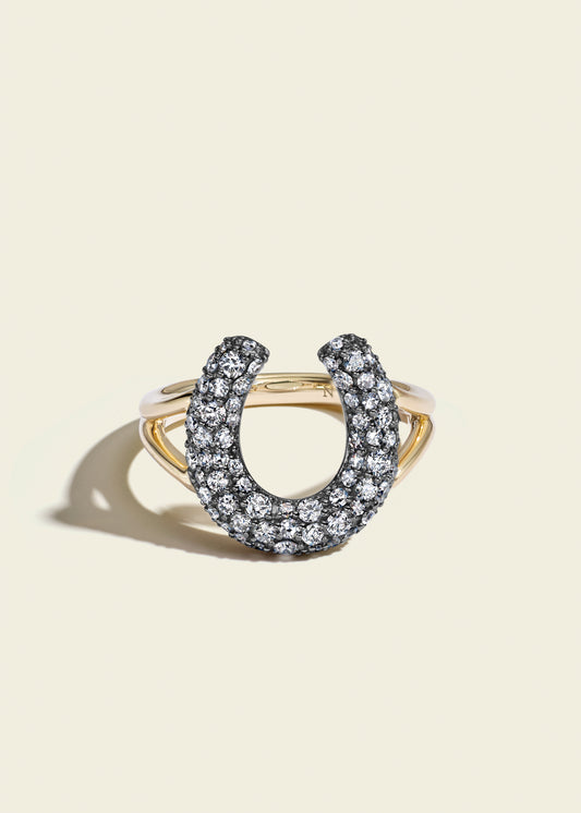 Antique Finish Diamond Horseshoe Ring
