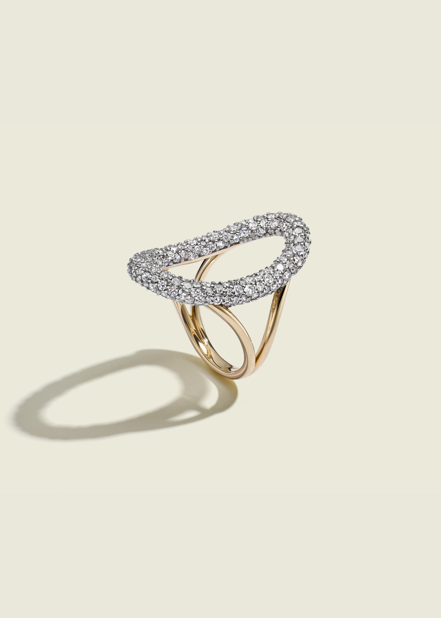 Large Modern Finish Diamond Oval Ring