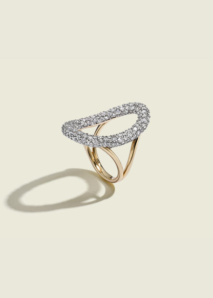 Large Modern Finish Diamond Oval Ring