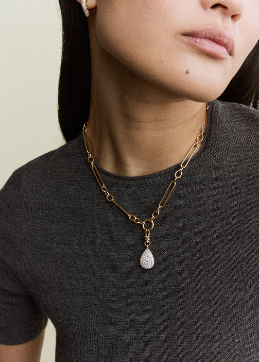 Modern Finish Diamond Pear Pocket Watch Pendant With Small Albert Clip