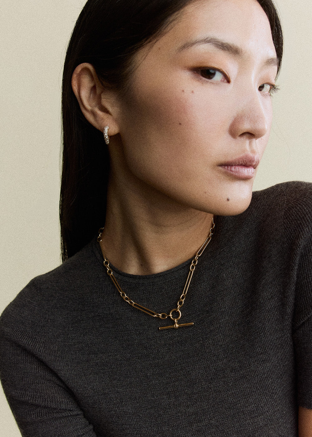 Gold T-Bar with Emerald Cabochons