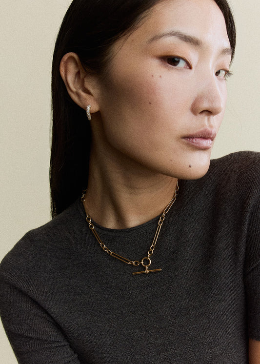 Gold T-Bar with Emerald Cabochons