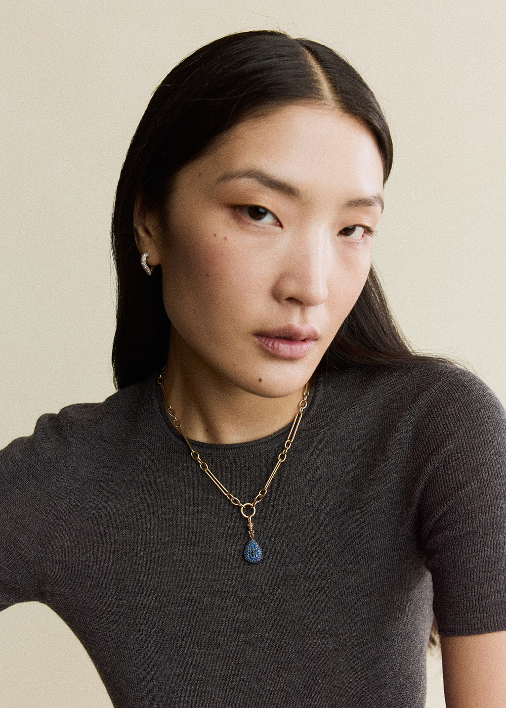 Blue Sapphire Pear Pocket Watch Pendant