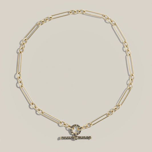 Cognac Diamond T-Bar Trombone Chain Necklace
