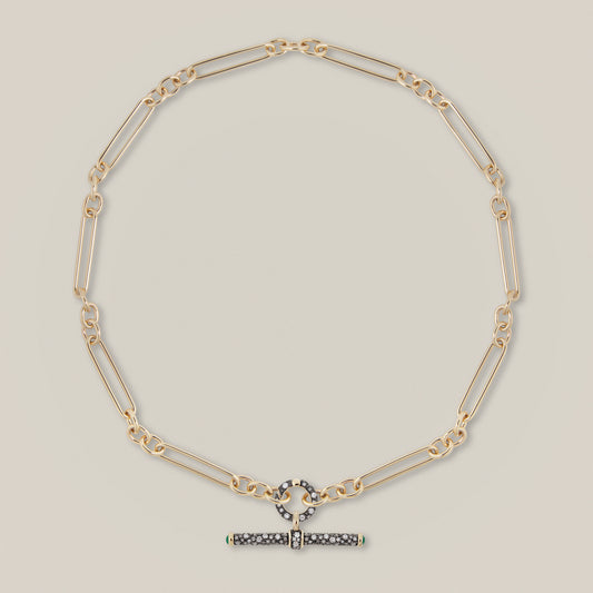 Antique Finish Diamond T-Bar Trombone Chain Necklace