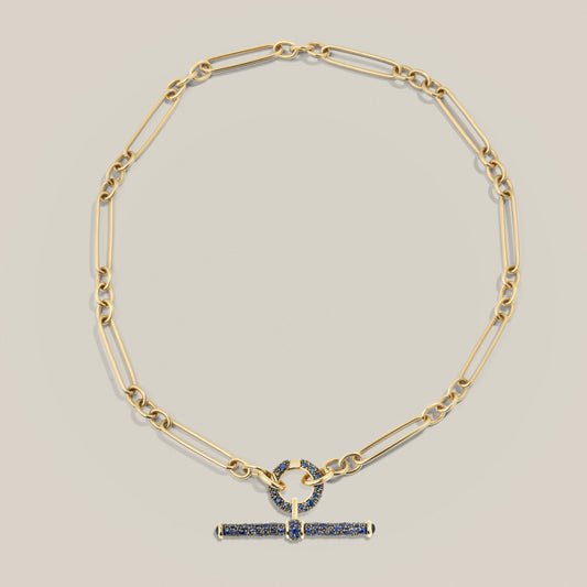 Blue Sapphire T-Bar Trombone Chain Necklace