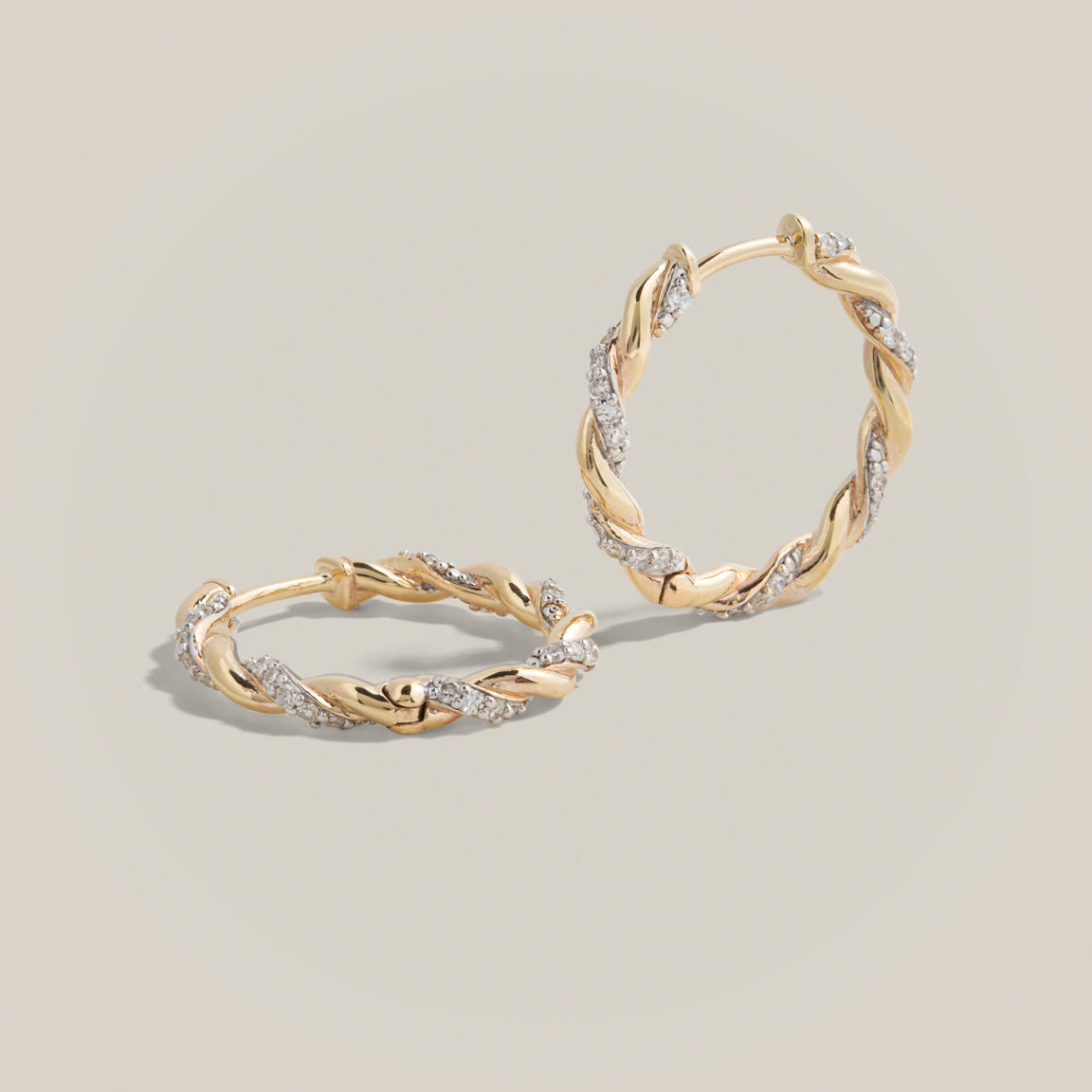 Modern Finish Twisted Rope Diamond Hoops