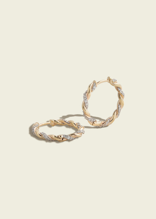 Modern Finish Twisted Rope Diamond Hoops