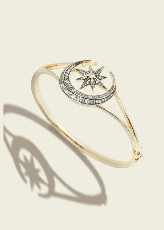 Antique Finish Victorian Star and Moon Bangle