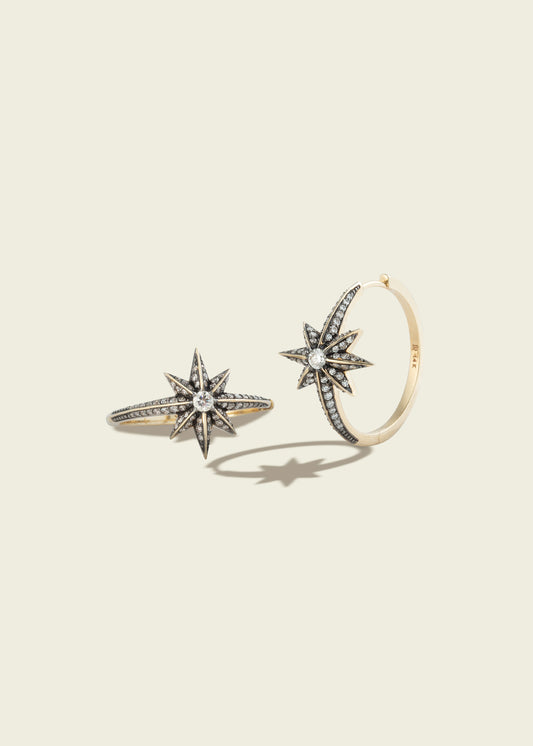 Antique Finish Victorian Star Large Diamond Hoops