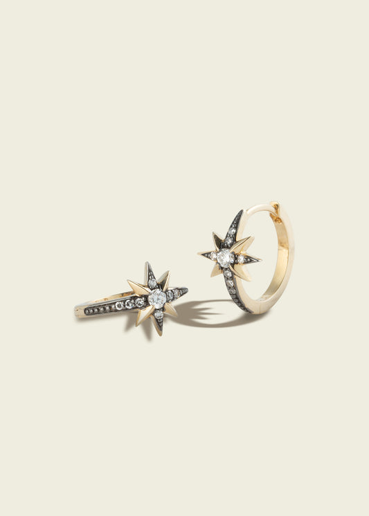 Antique Finish Victorian Star Small Diamond Hoops