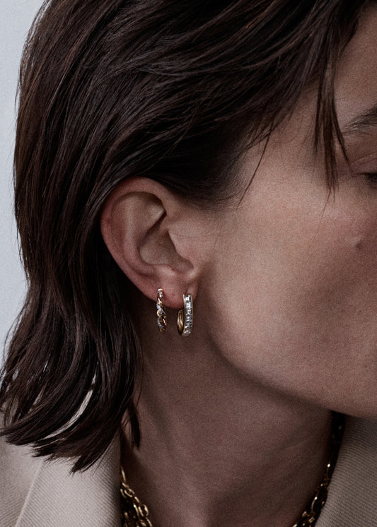 Modern Finish Twisted Rope Diamond Hoops
