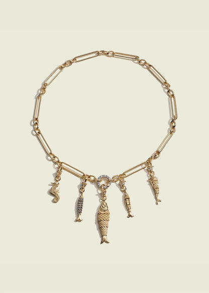 Tiny Diamond Articulated Fish Clip Pendant