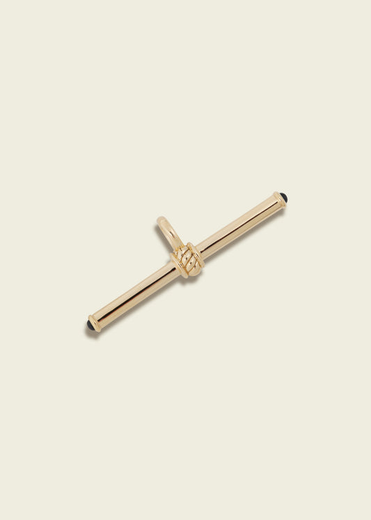 Gold T-Bar Pendant with Blue Sapphire Cabochons