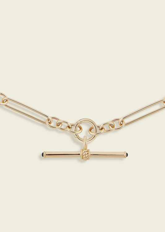 Gold T-Bar Pendant with Blue Sapphire Cabochons