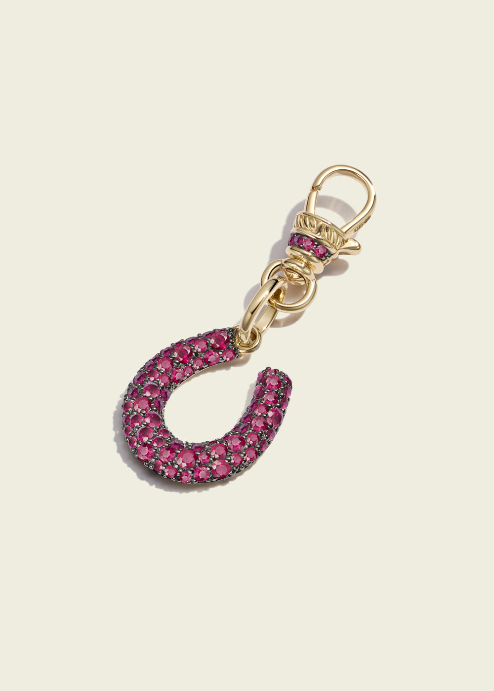 Antique Finish Ruby Horseshoe Pendant On Clip