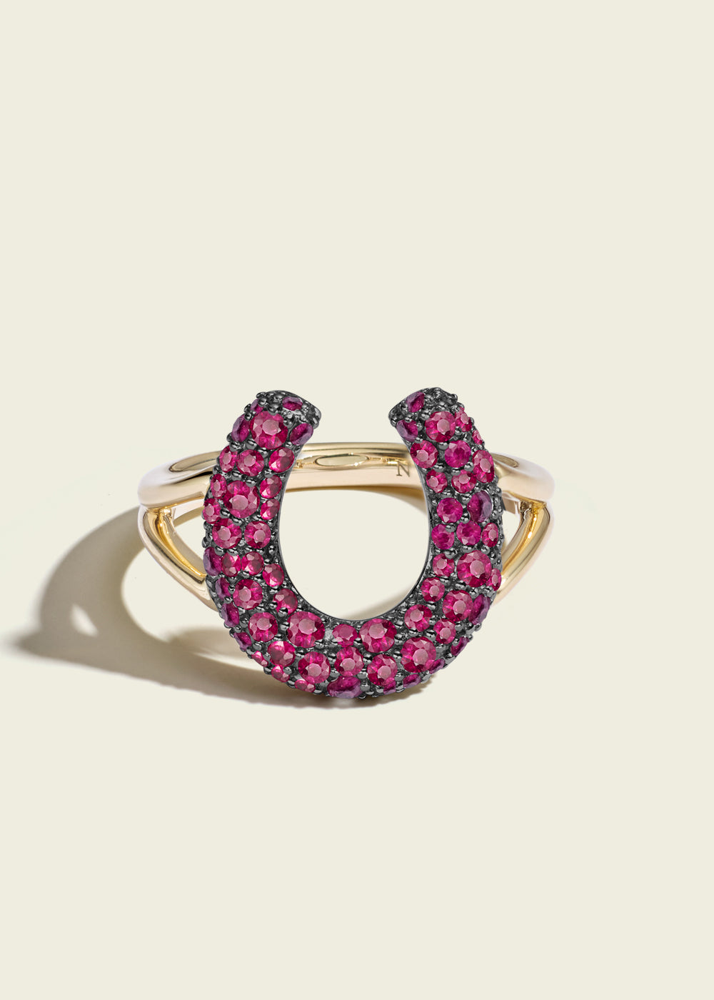 Antique Finish Ruby Horseshoe Ring