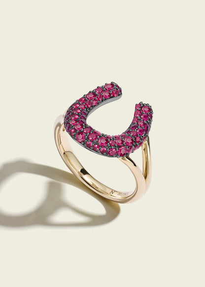 Antique Finish Ruby Horseshoe Ring